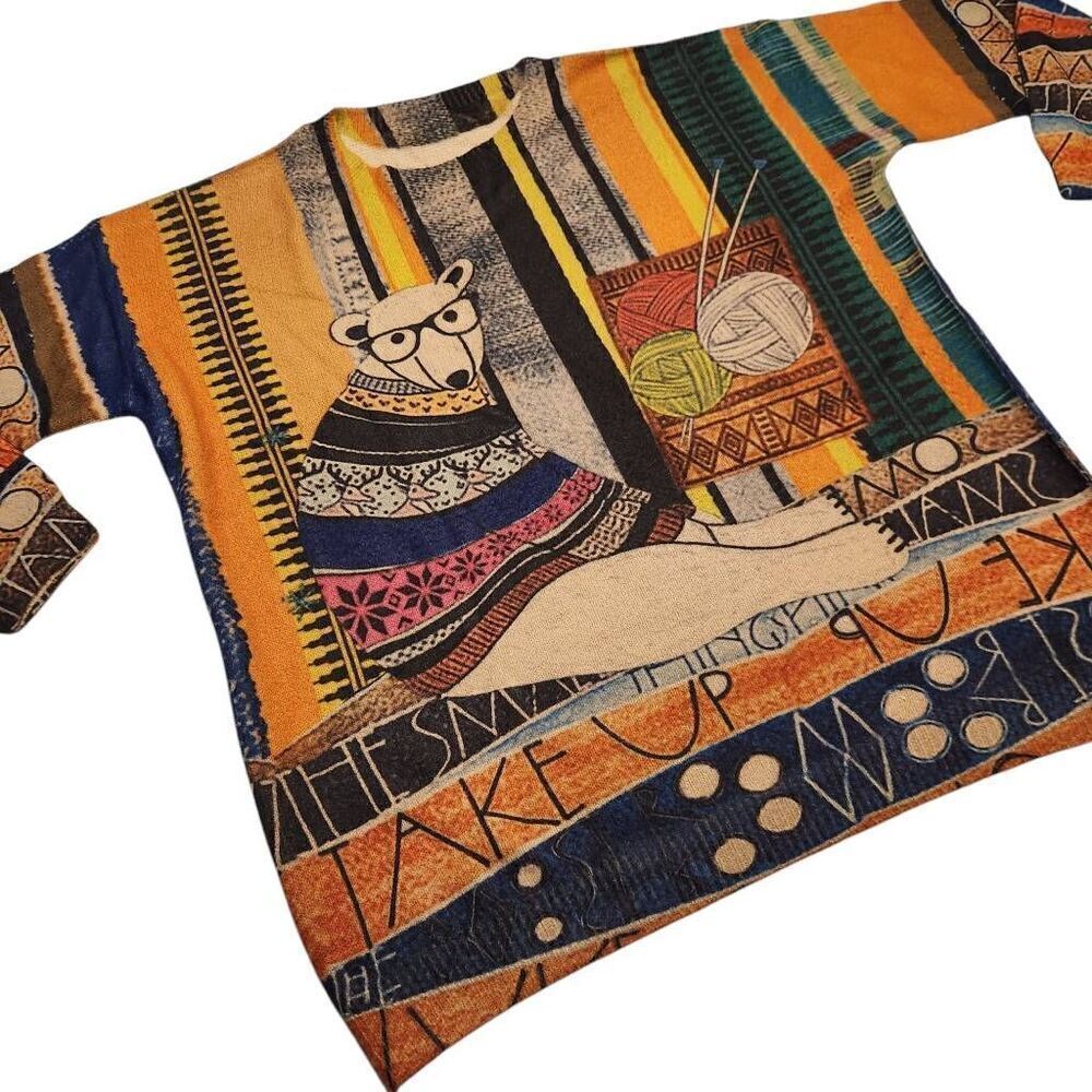 Wool Blend Sweater‎ Womens XL Graphic Boho Oversized Polar Bear Knitting Soft